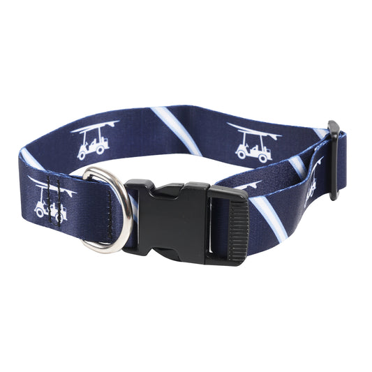 Printed Dog Collar - Golf Cart w/ Diagonal Stripe - Navy