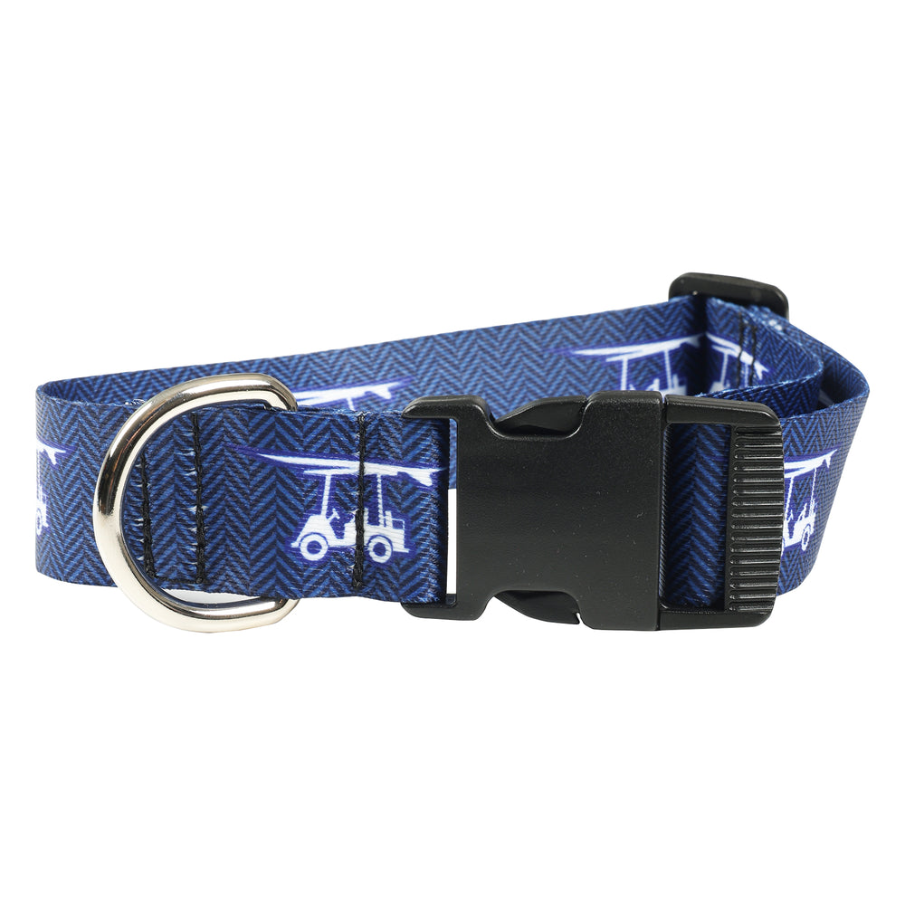 Printed Dog Collar - Golf Cart - Chevron Navy