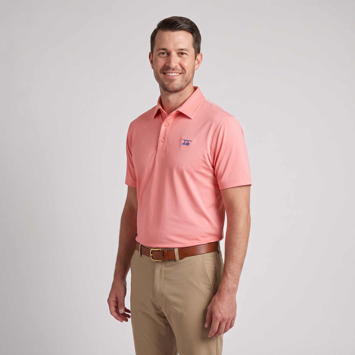 Albatross Polo Coral on model angled