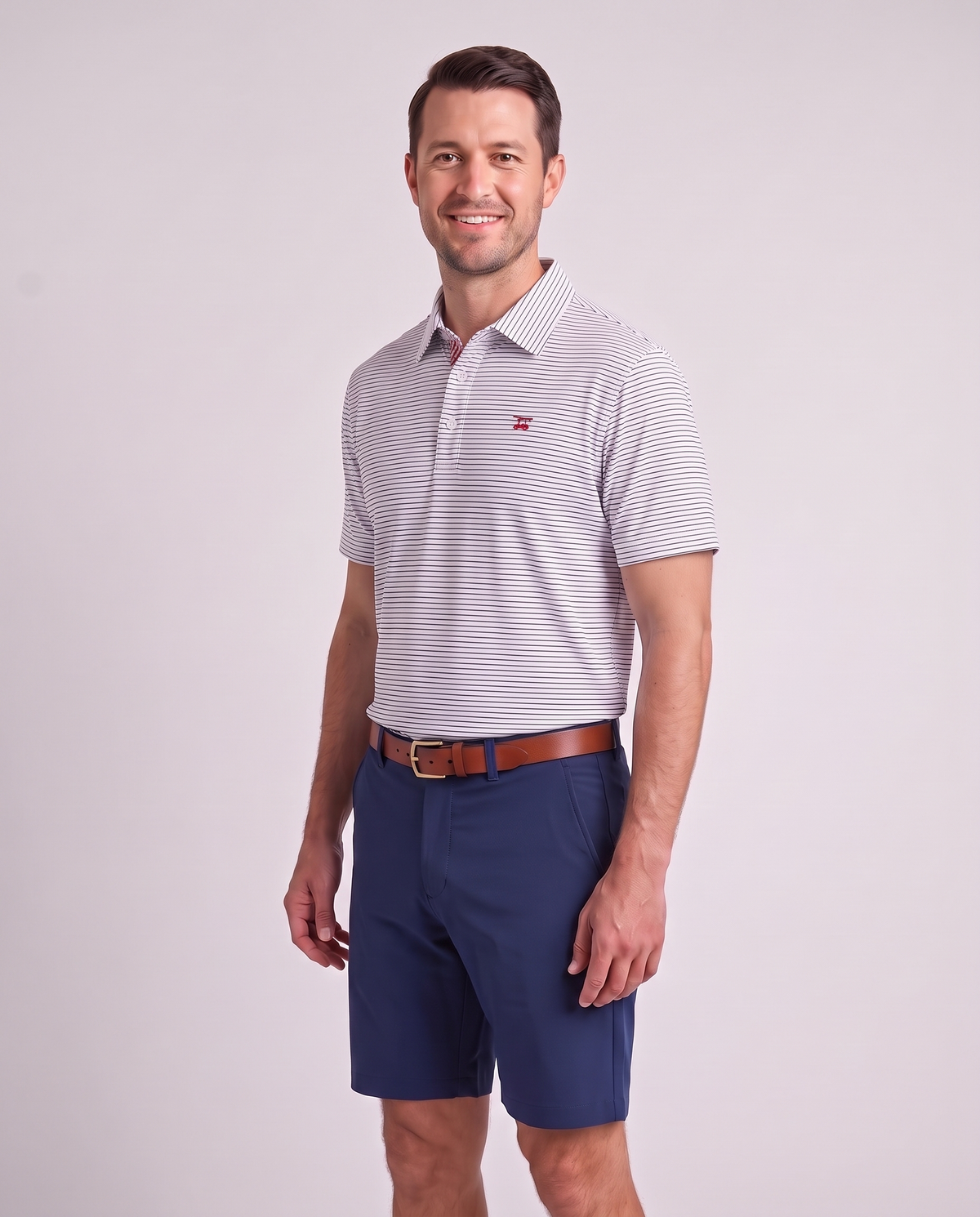 Albatross Polo Medieval White Pinstripe on model