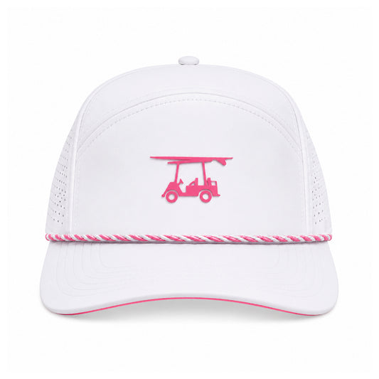 Six Panel Twill Roped Trucker Hat - White & Pink
