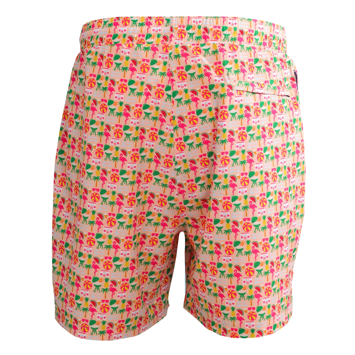 Peach w/Pool Party Print Swim Trunks