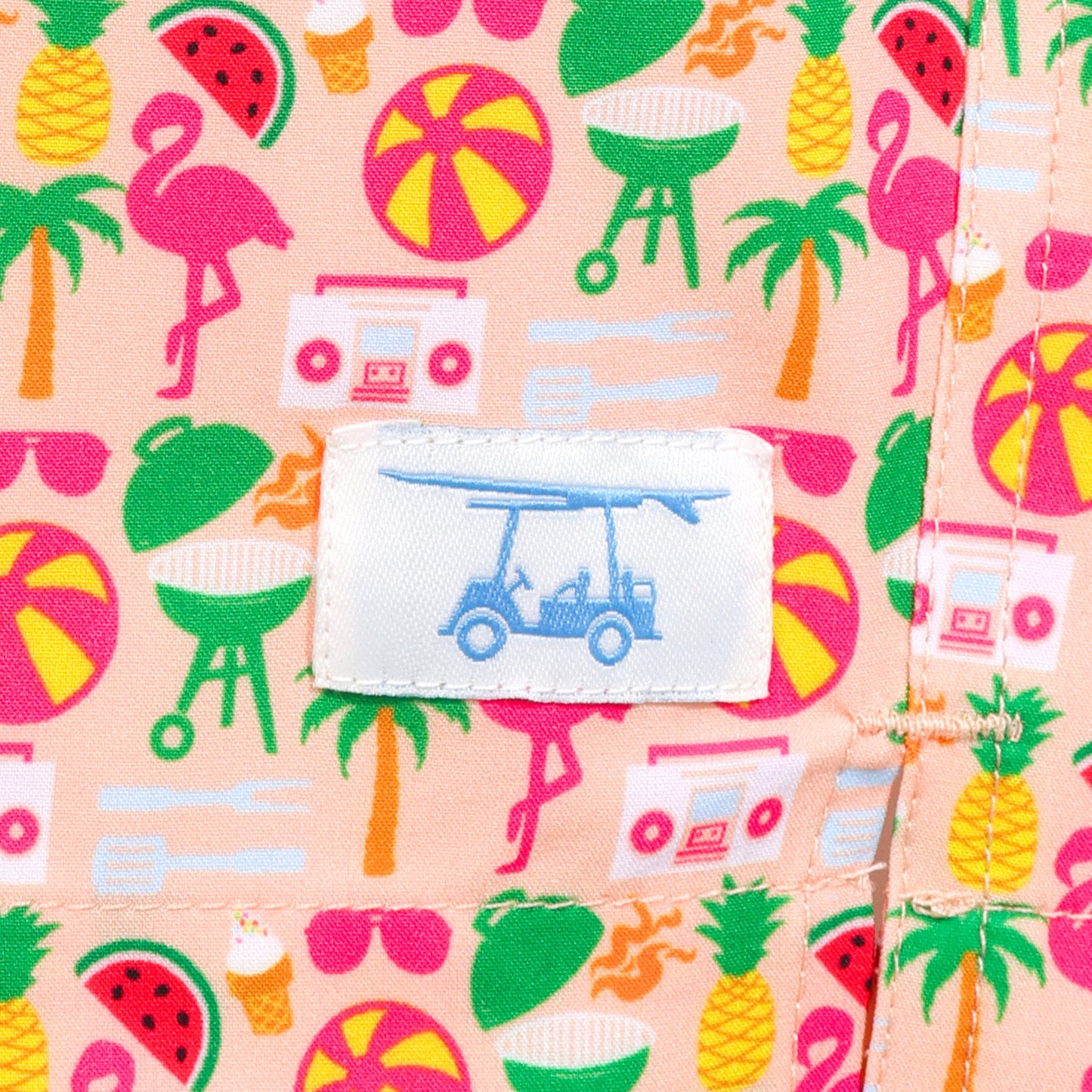 Peach w/Pool Party Print Swim Trunks