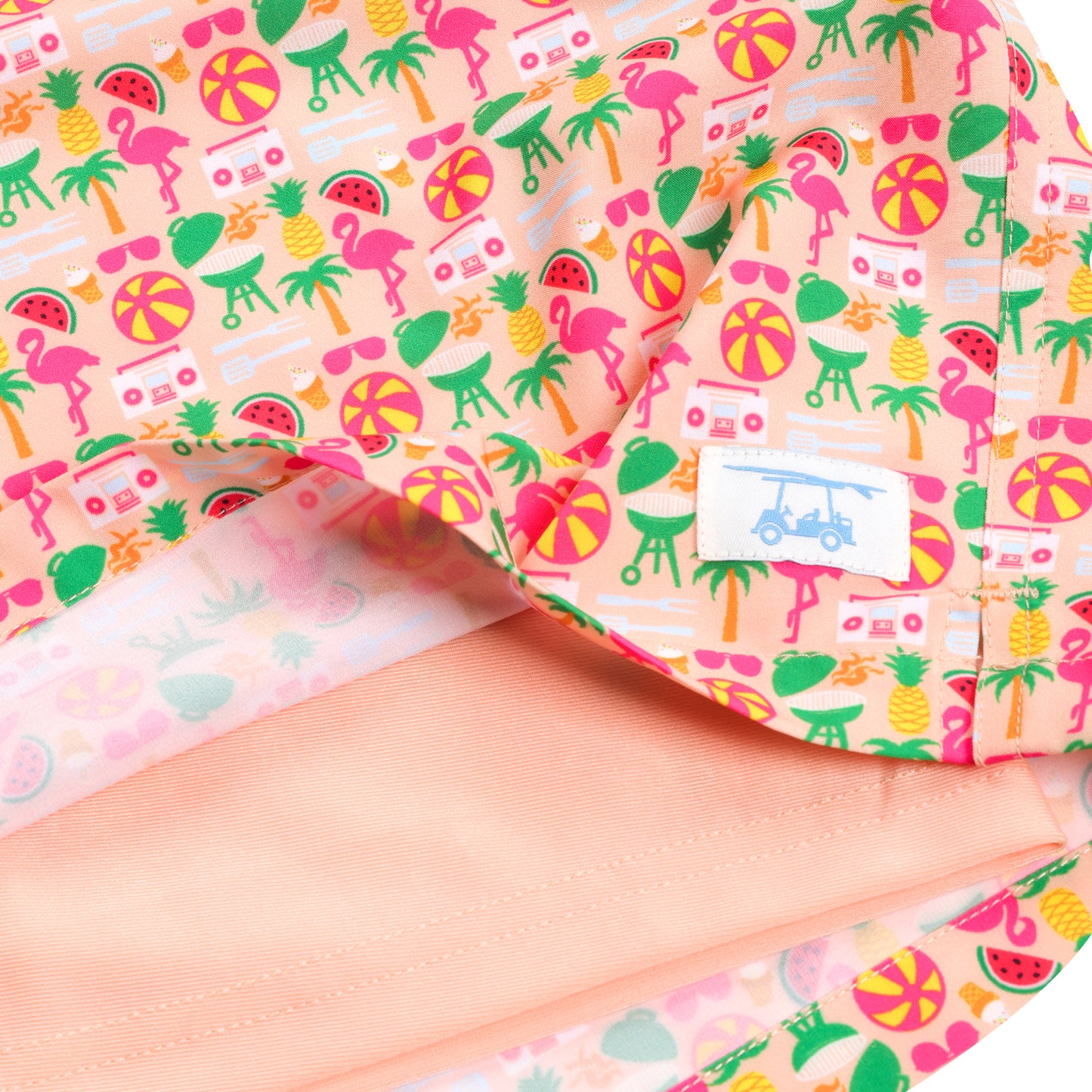 Peach w/Pool Party Print Swim Trunks