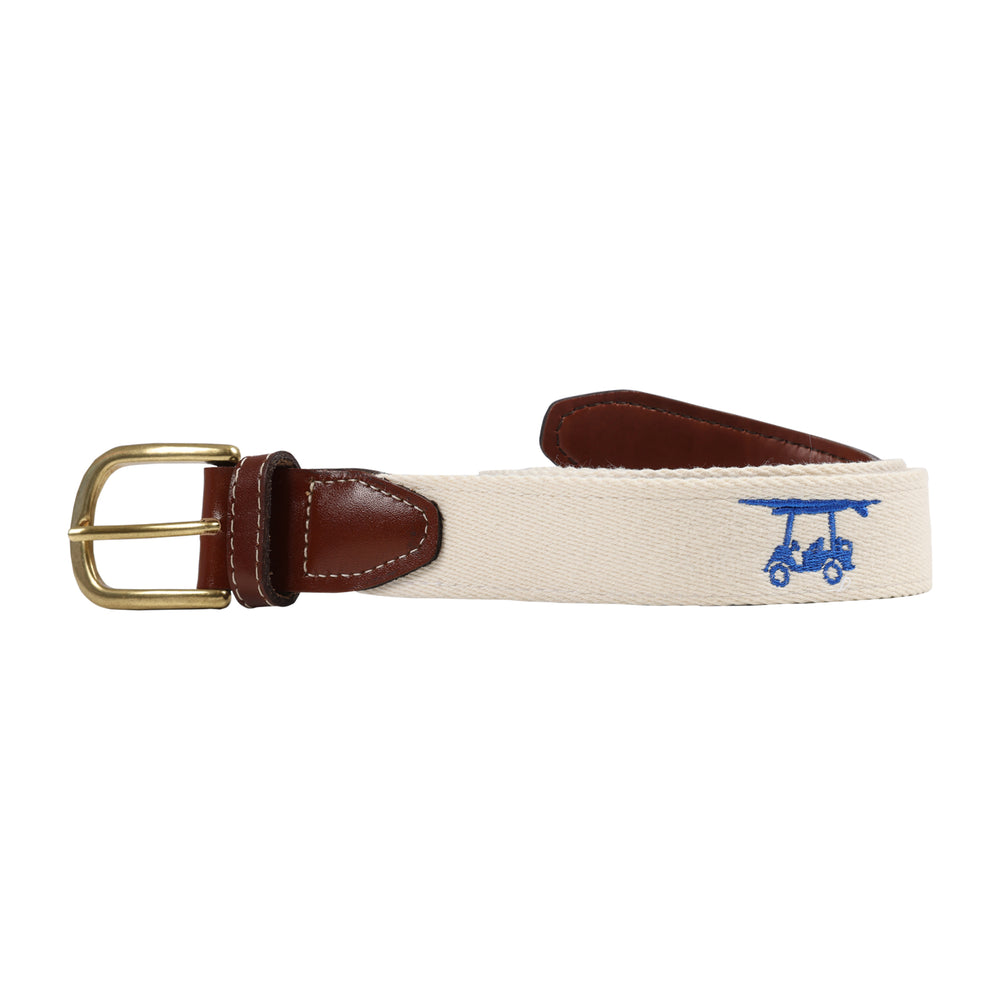 Embroidered Golf Cart Belt - White