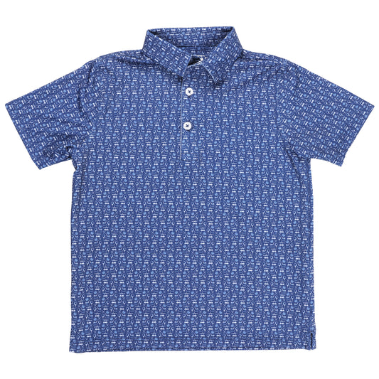 Albatross Youth Polo - Medieval w/ All-Over Golf Print
