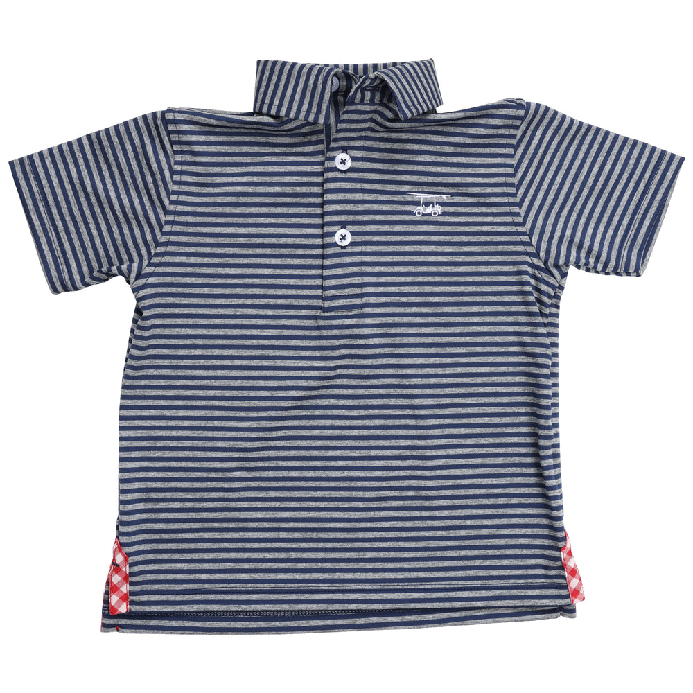 Albatross Youth Polo - Medieval w/ Heather Grey Stripes