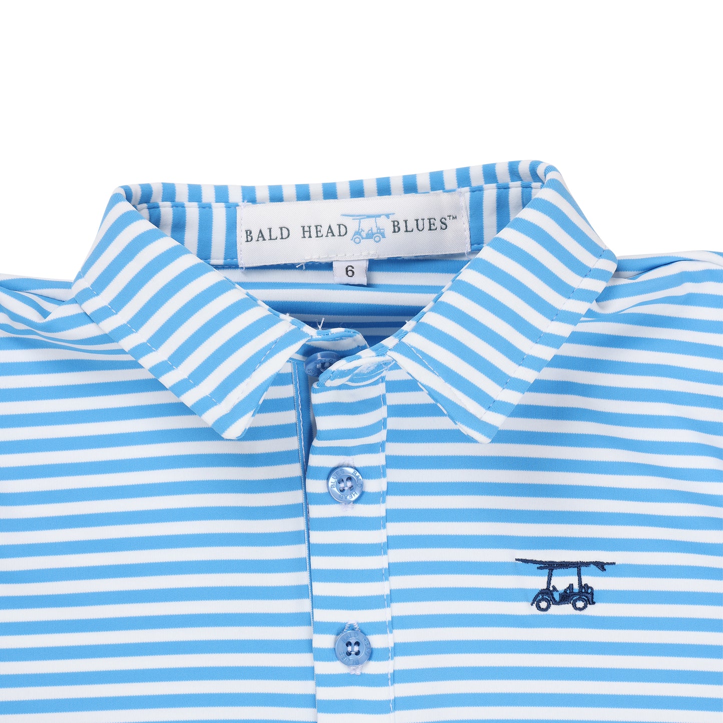 Youth First Class Polo - Azure Blue / White Stripe