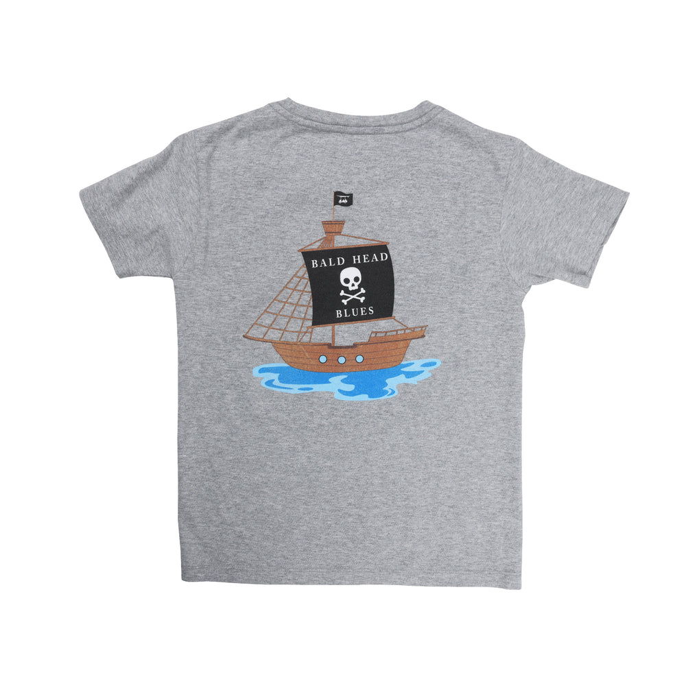 Island Tee - Youth Short Sleeve Pirate Ship - Heather Grey