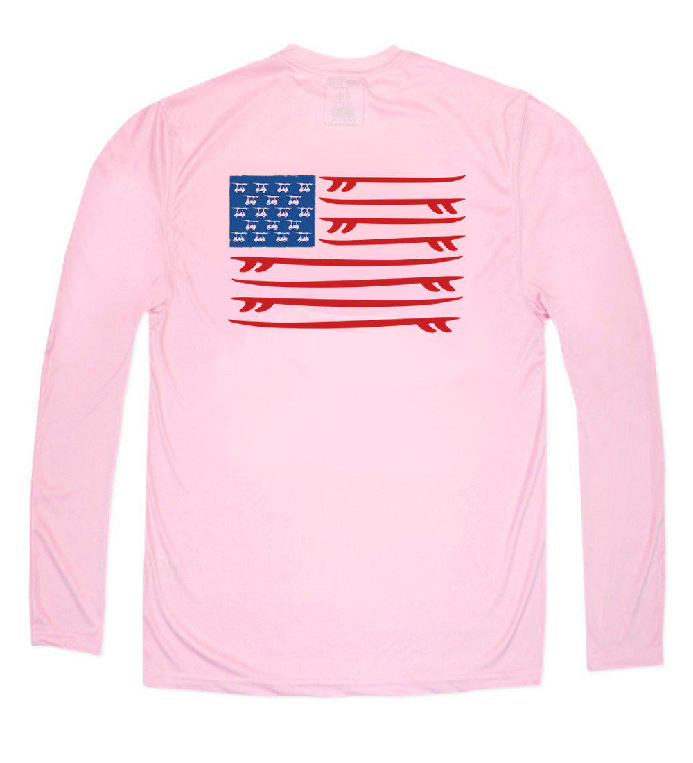 Performance Long Sleeve Surfboard Flag T-Shirt - Pink