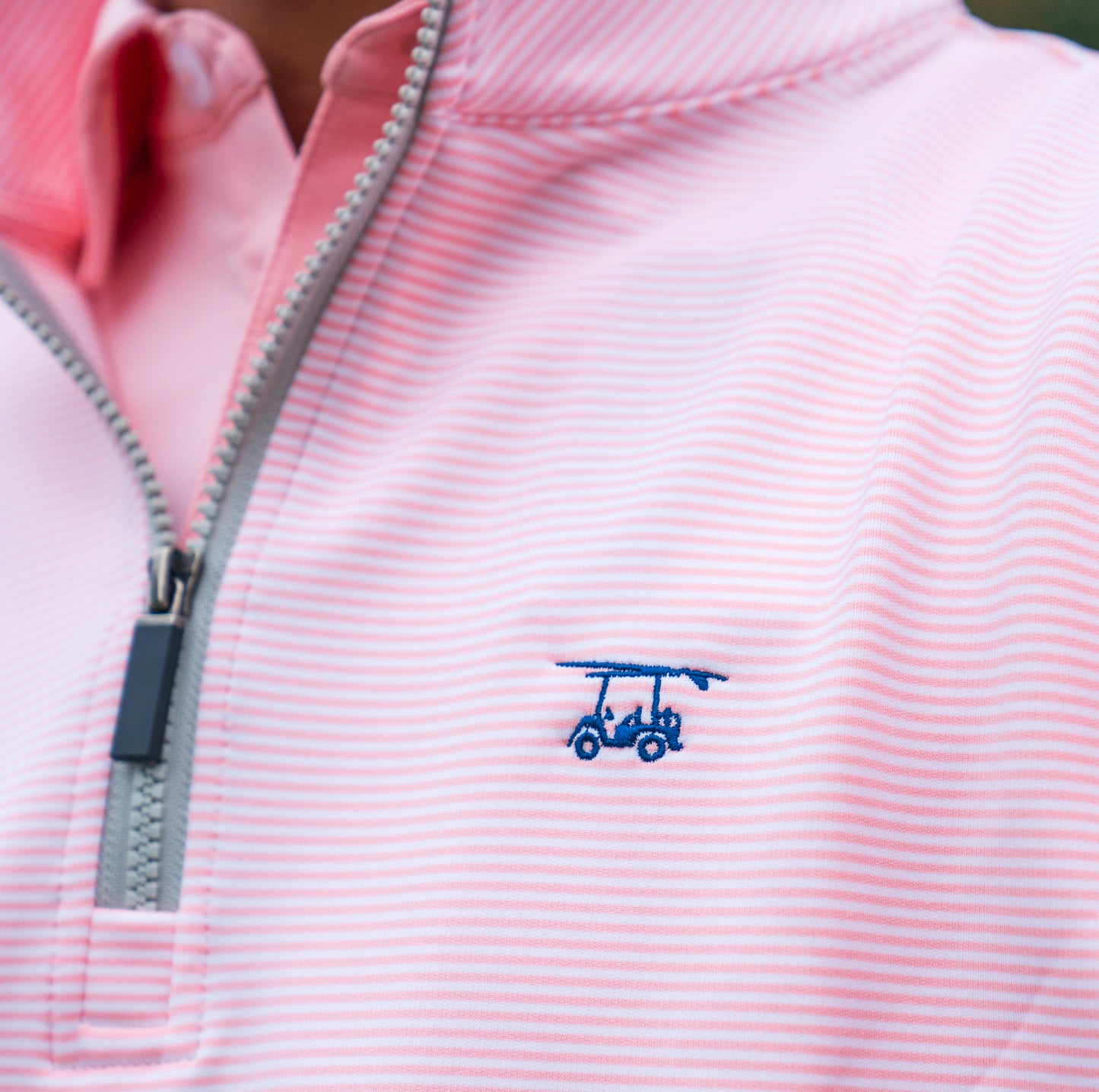 Dogwood Quarter Zip - Peach/White Microstripe