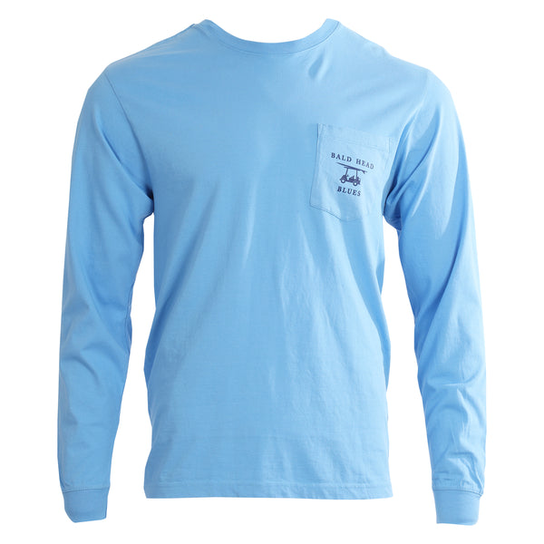 Island Tee - Long Sleeve Blues Logo - Azure Blue