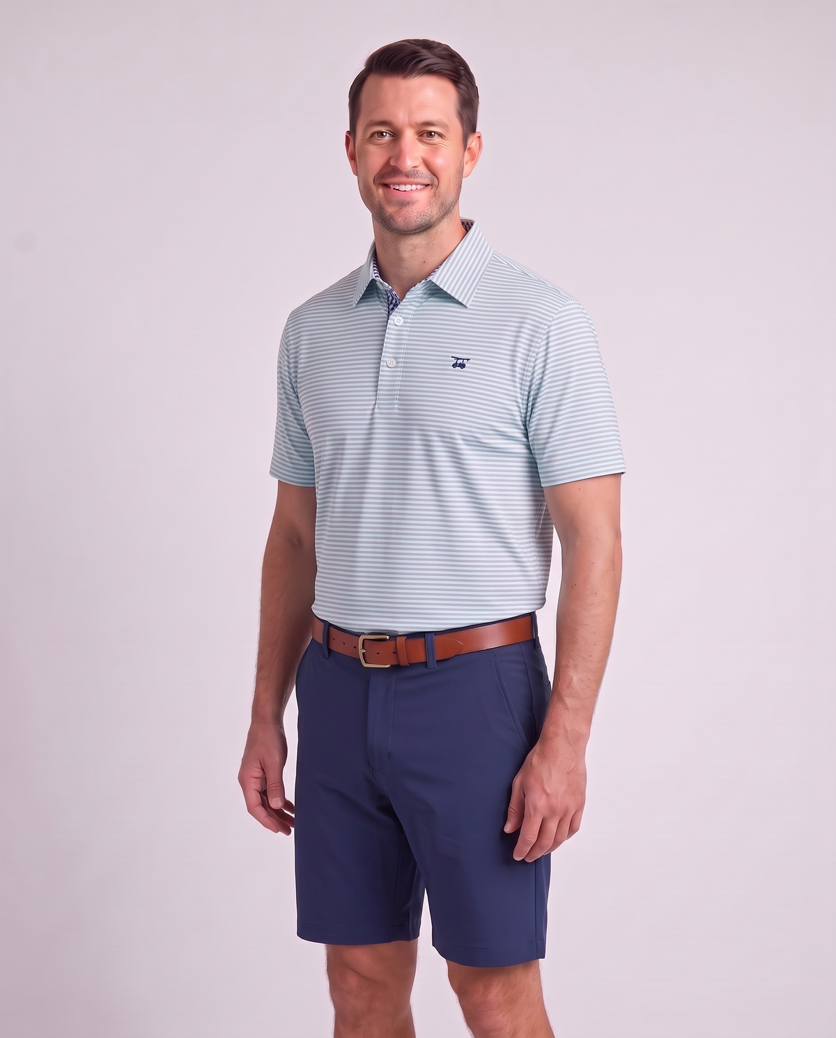 Albatross Polo Feeder Stripe - Aruba/Lavender - Model2