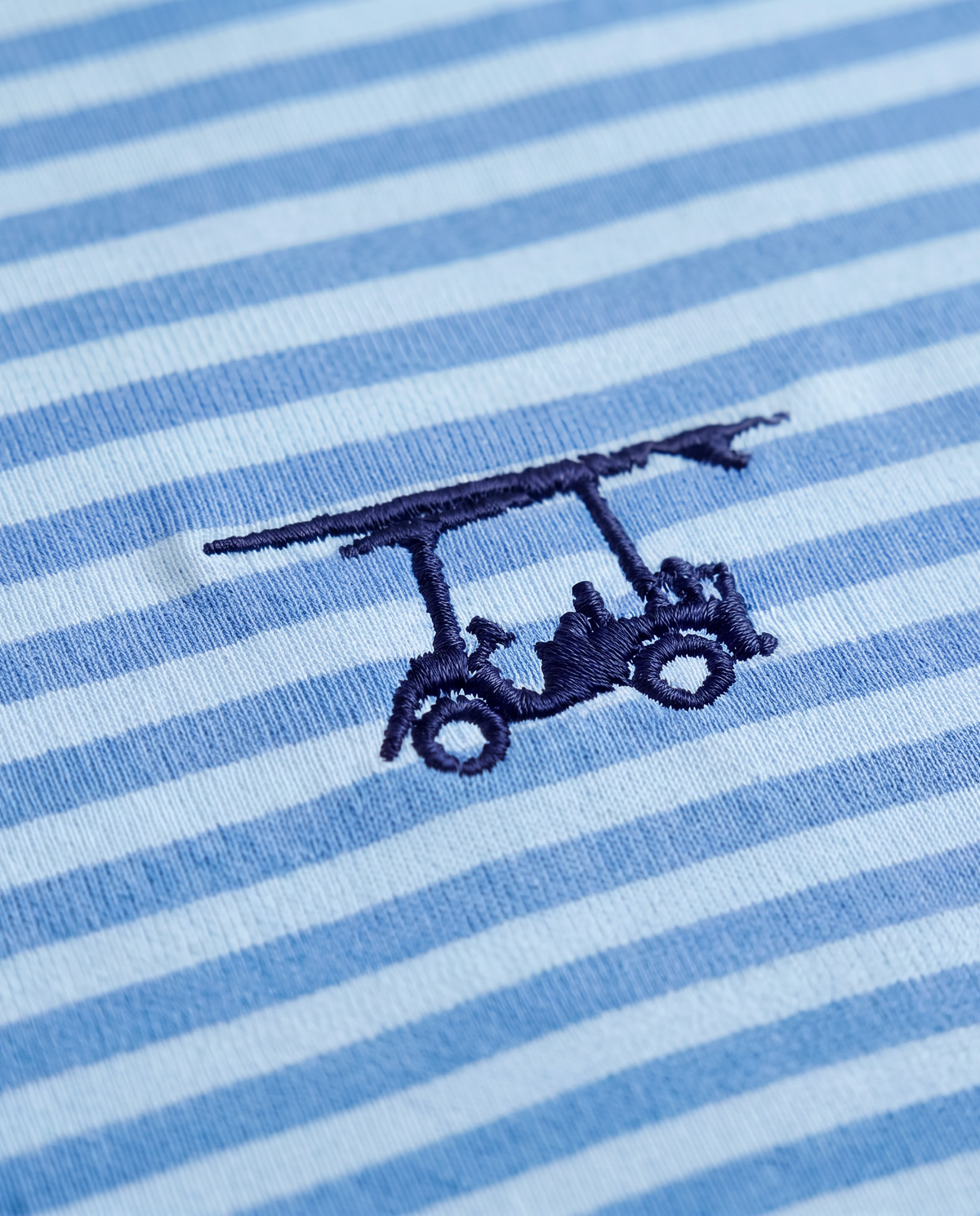 Albatross Polo Azure Blue/Bell Feeder Stripe logo detail