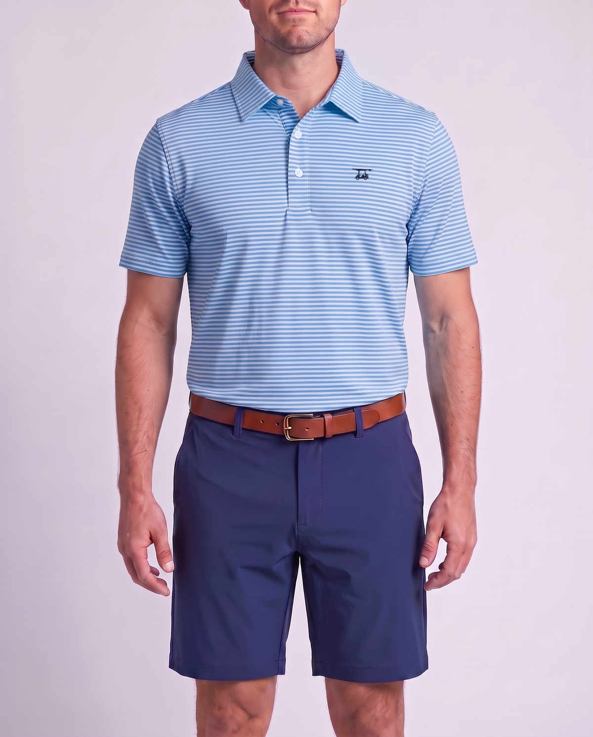 Albatross Polo Azure Blue/Bell Feeder Stripe on model