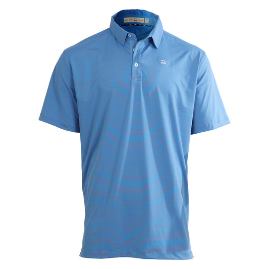 Albatross Polo Azure Blue / Coral Pinstripe
