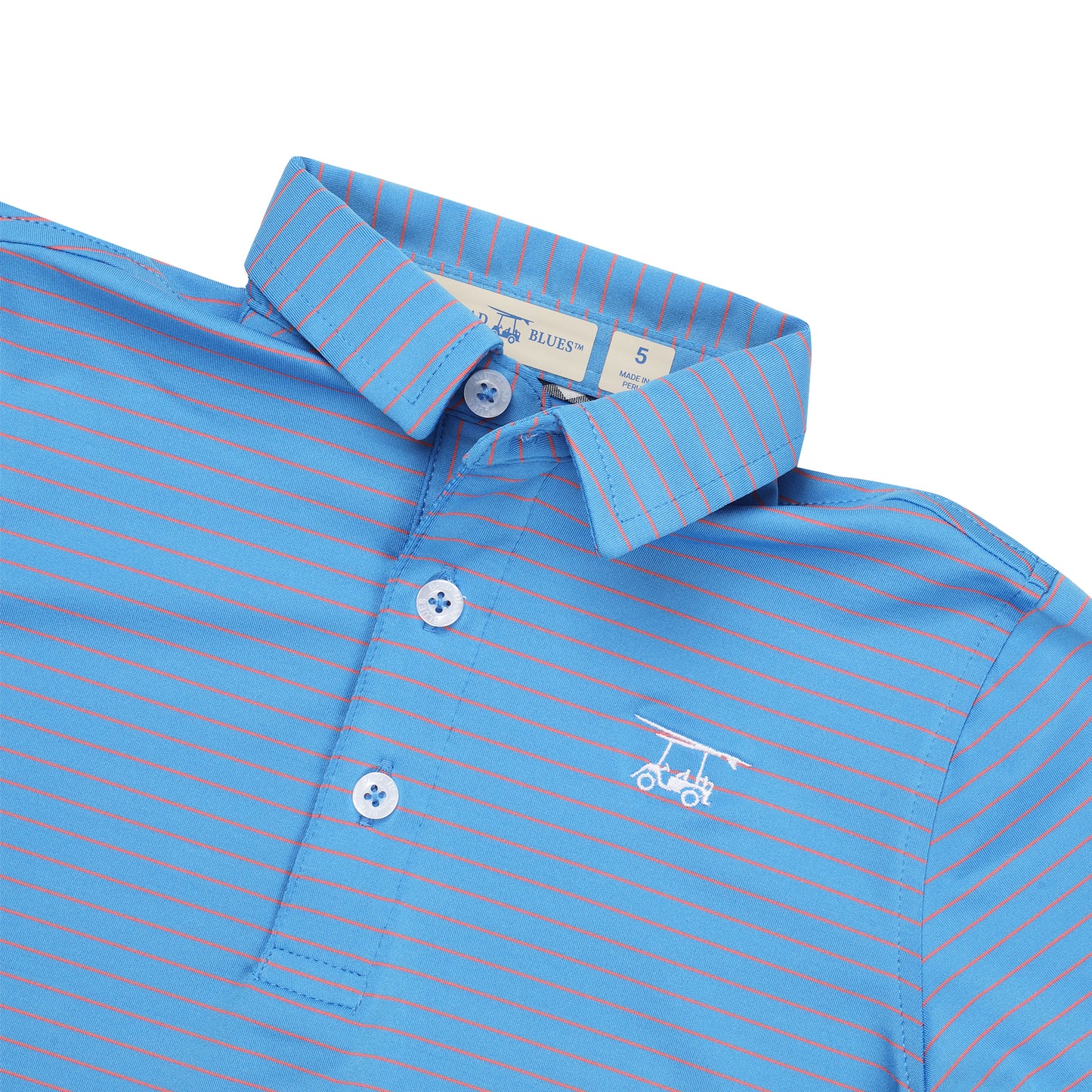 Youth Albatross Polo - Azure Blue / Coral Pinstripe