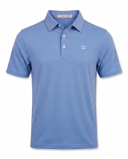 Albatross Polo Coral/Azure Pinstripe front