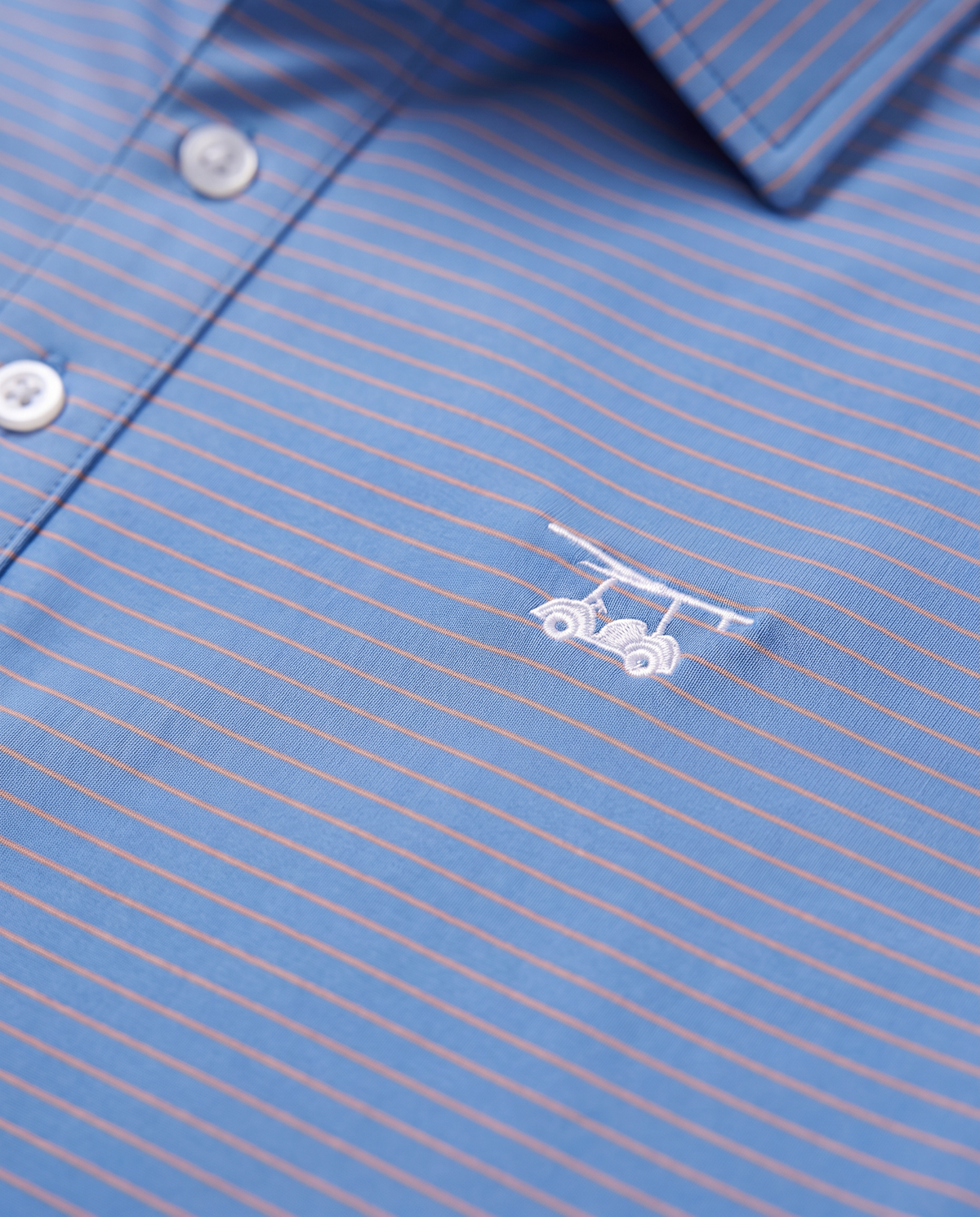 Albatross Polo Coral Azure Pinstripe logo detail