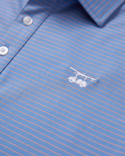 Albatross Polo Coral Azure Pinstripe logo detail