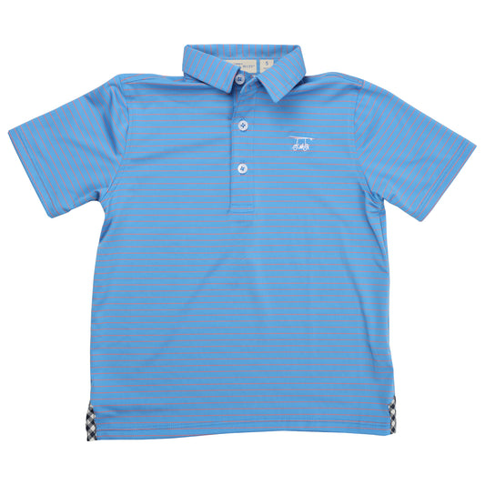 Youth Albatross Polo - Azure Blue / Coral Pinstripe