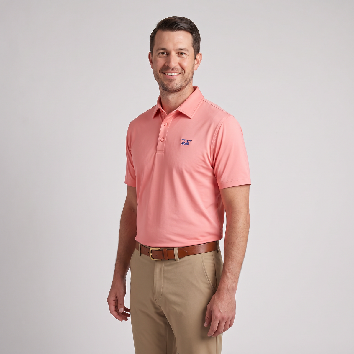 Albatross Polo Coral on model angled