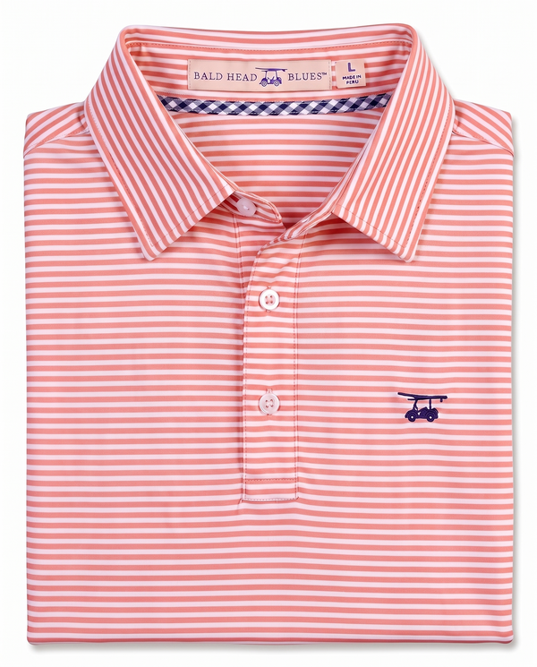 Albatross Polo Coral/White Feeder Stripe folded