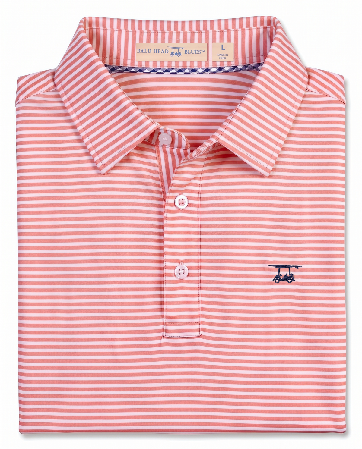 Albatross Polo Coral/White Feeder Stripe folded