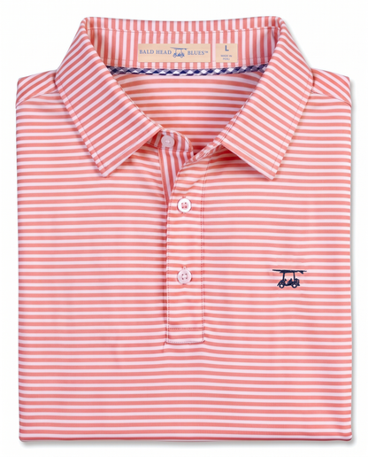 Albatross Polo Coral/White Feeder Stripe folded