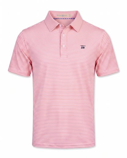 Albatross Polo Coral/White Feeder Stripe front