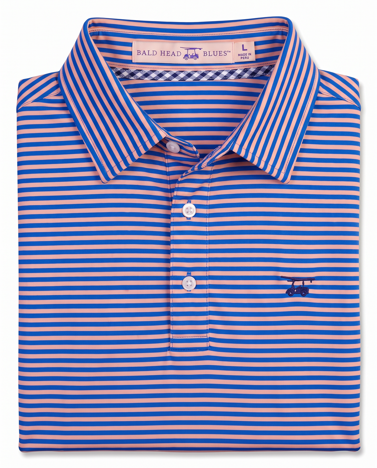 Albatross Polo Electric Blue/Peach Feeder Stripe folded