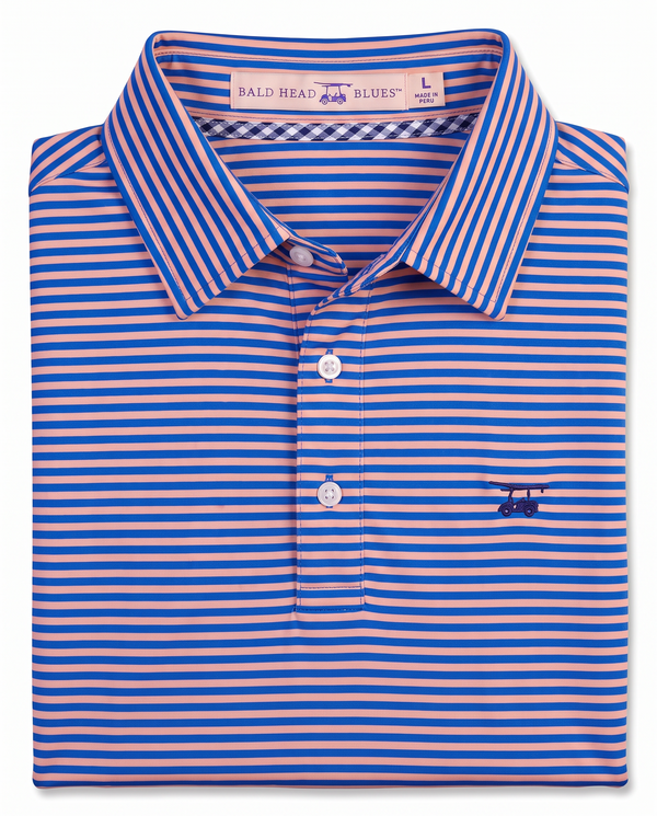 Albatross Polo Electric Blue/Peach Feeder Stripe folded