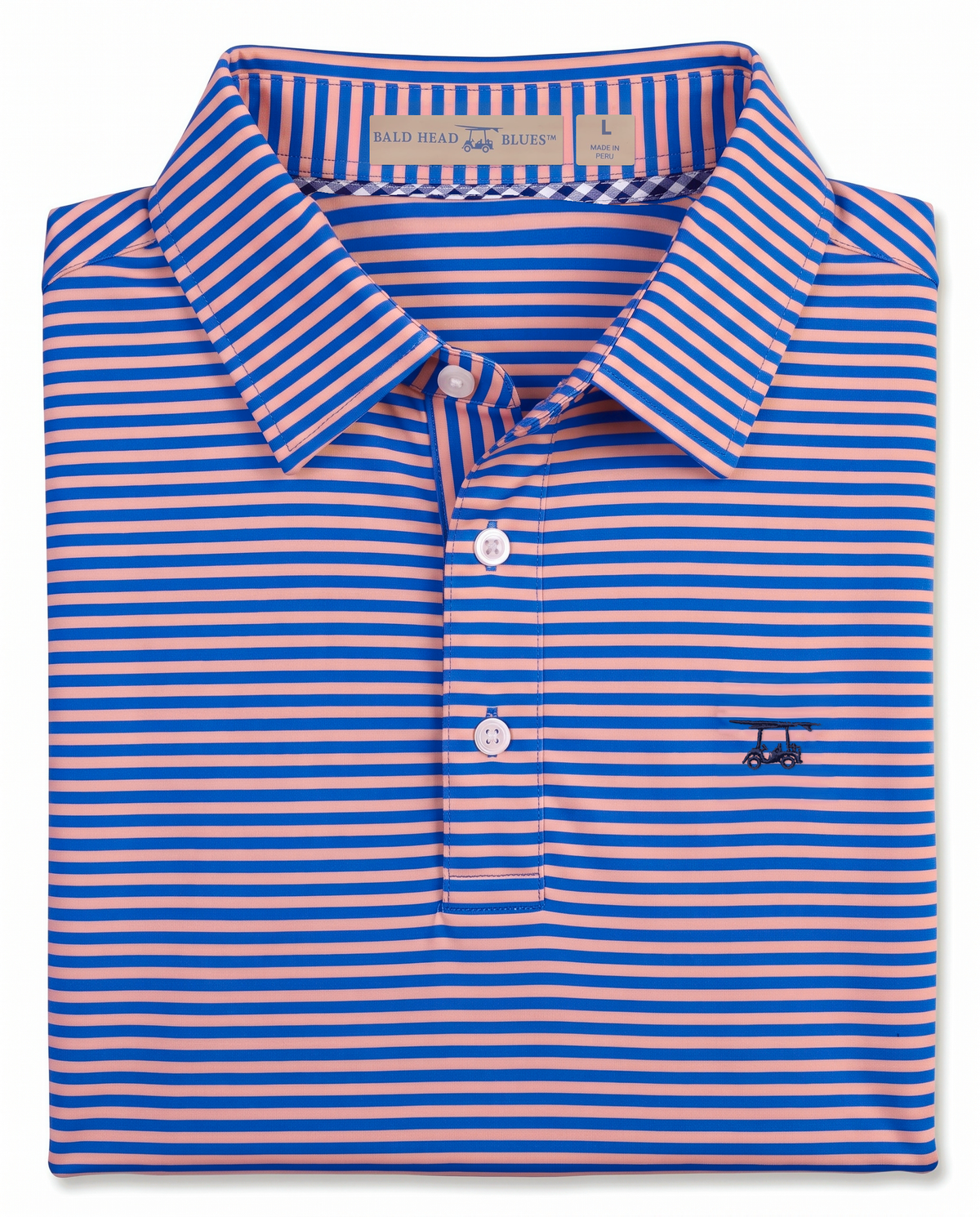 Albatross Polo Electric Blue/Peach Feeder Stripe folded