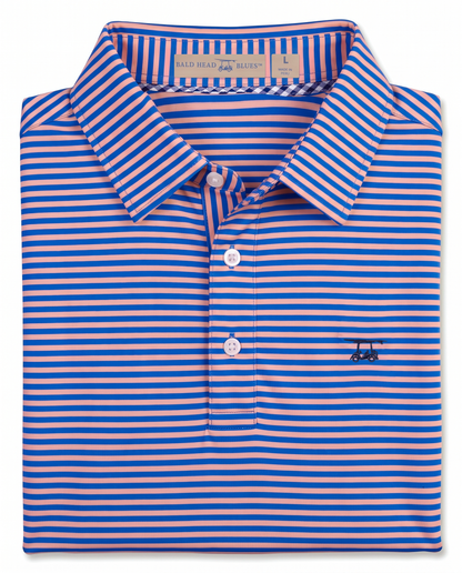 Albatross Polo Electric Blue/Peach Feeder Stripe folded