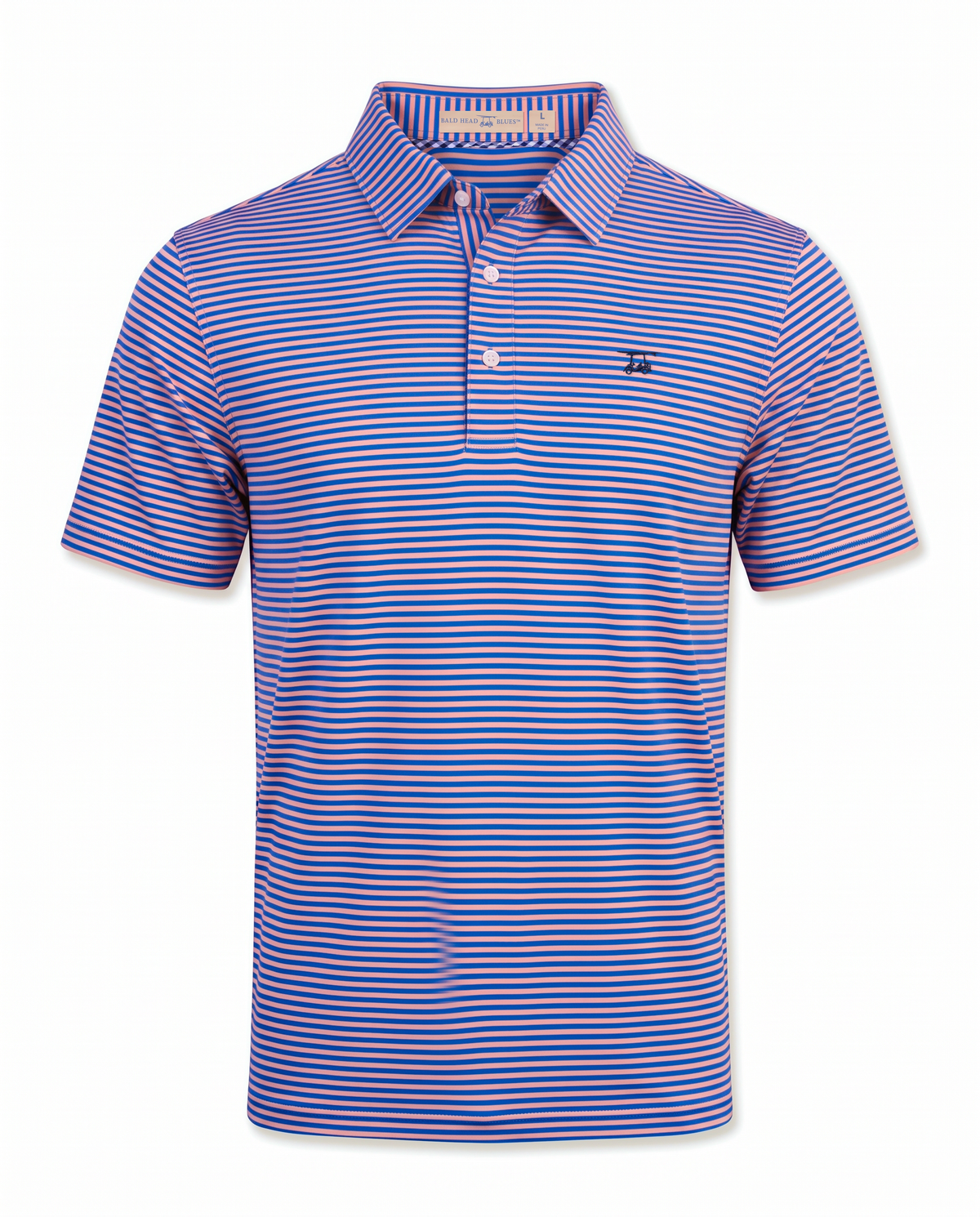 Albatross Polo Electric Blue/Peach Feeder Stripe front