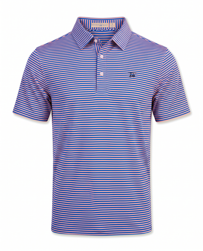 Albatross Polo Electric Blue/Peach Feeder Stripe front