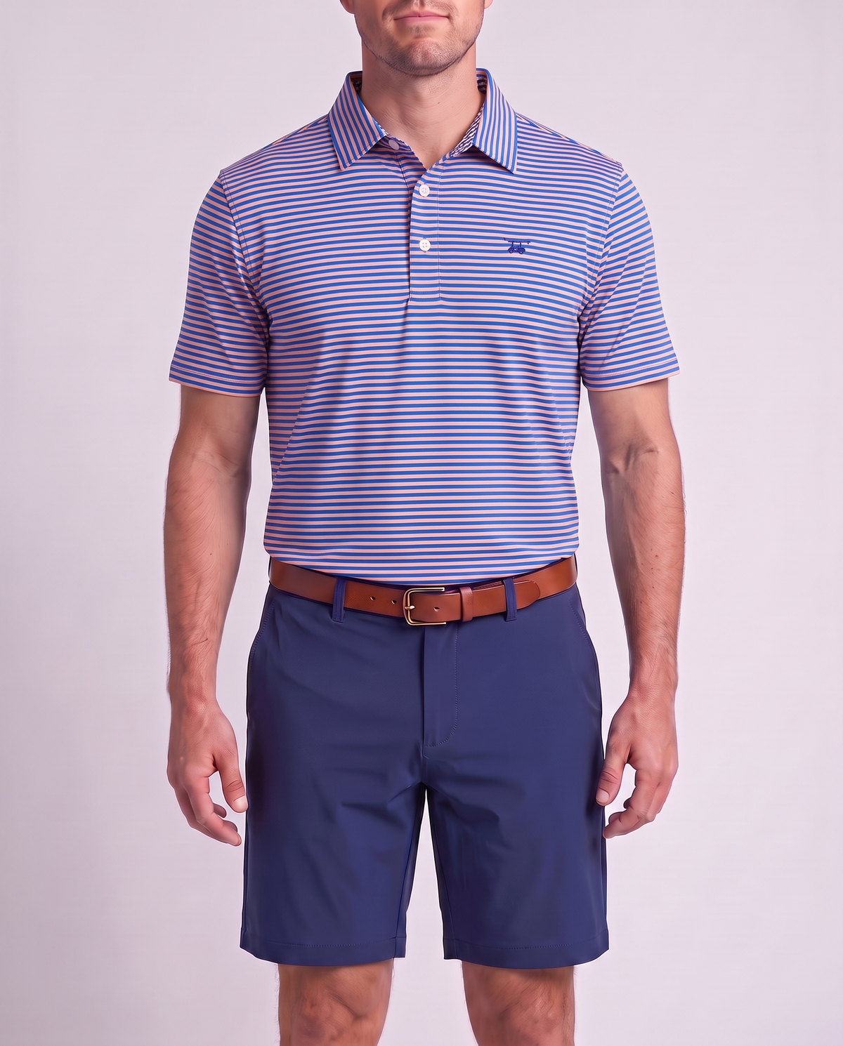 Albatross Polo Feeder Stripe - Electric Blue/Peach - Model1
