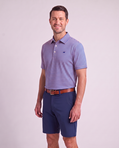 Albatross Polo Feeder Stripe - Electric Blue/Peach - Model2