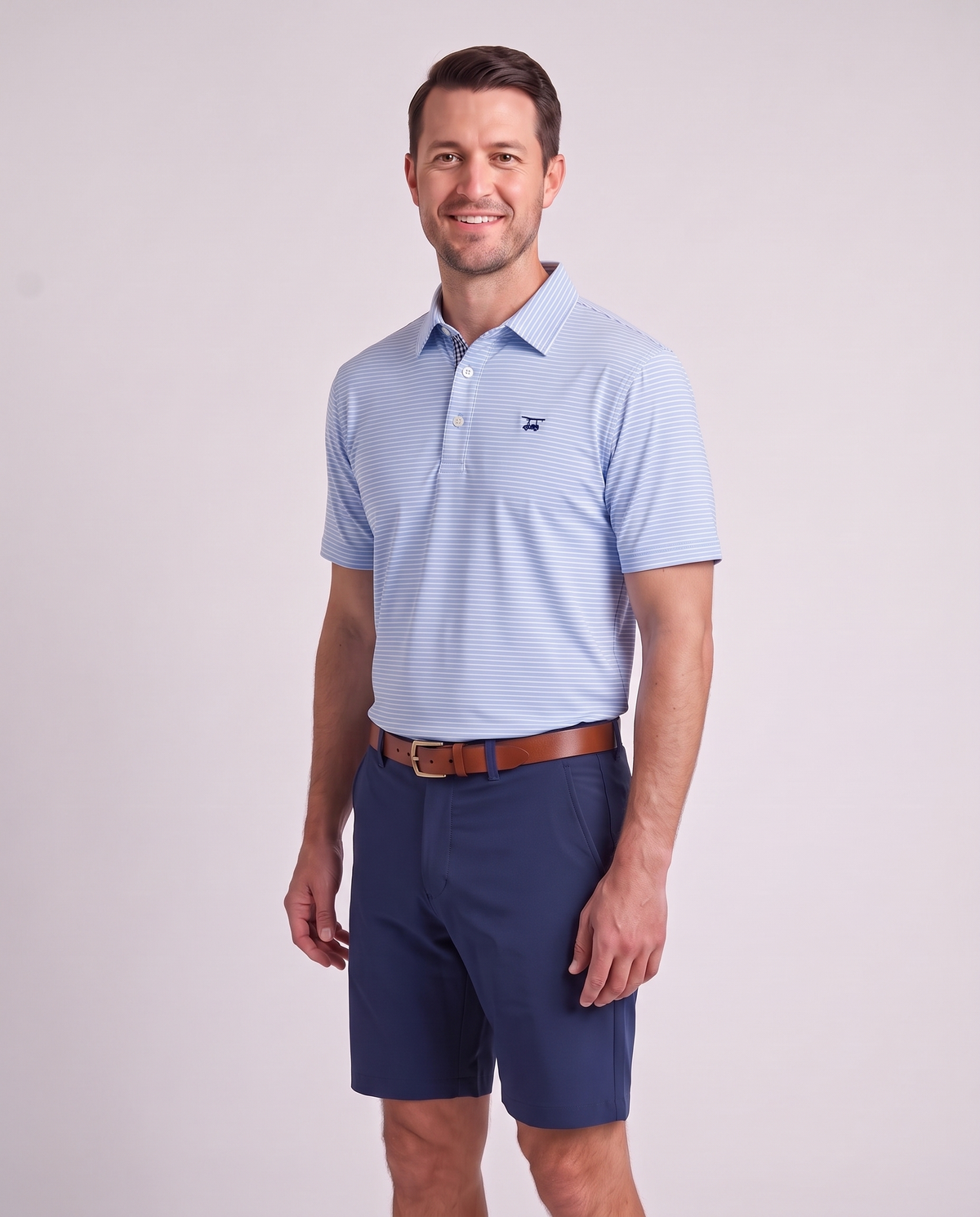 Albatross Polo Blush Bell Pinstripe on model