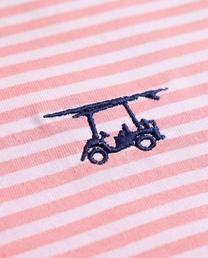 Albatross Polo Blush/White Feeder Stripe logo detail