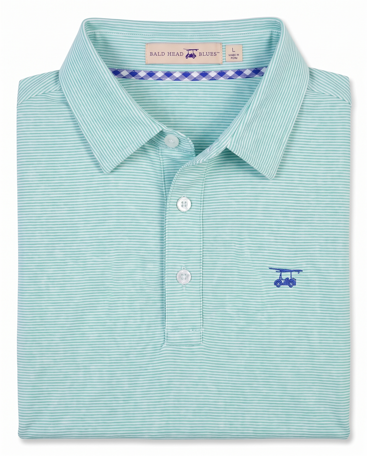 Albatross Polo Heather Aruba White Microstripe folded