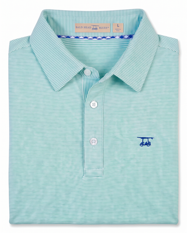 Albatross Polo Heather Aruba/White Microstripe folded