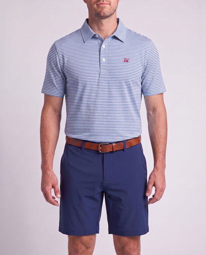 Albatross Polo Heather Bell Royal Stripe on model