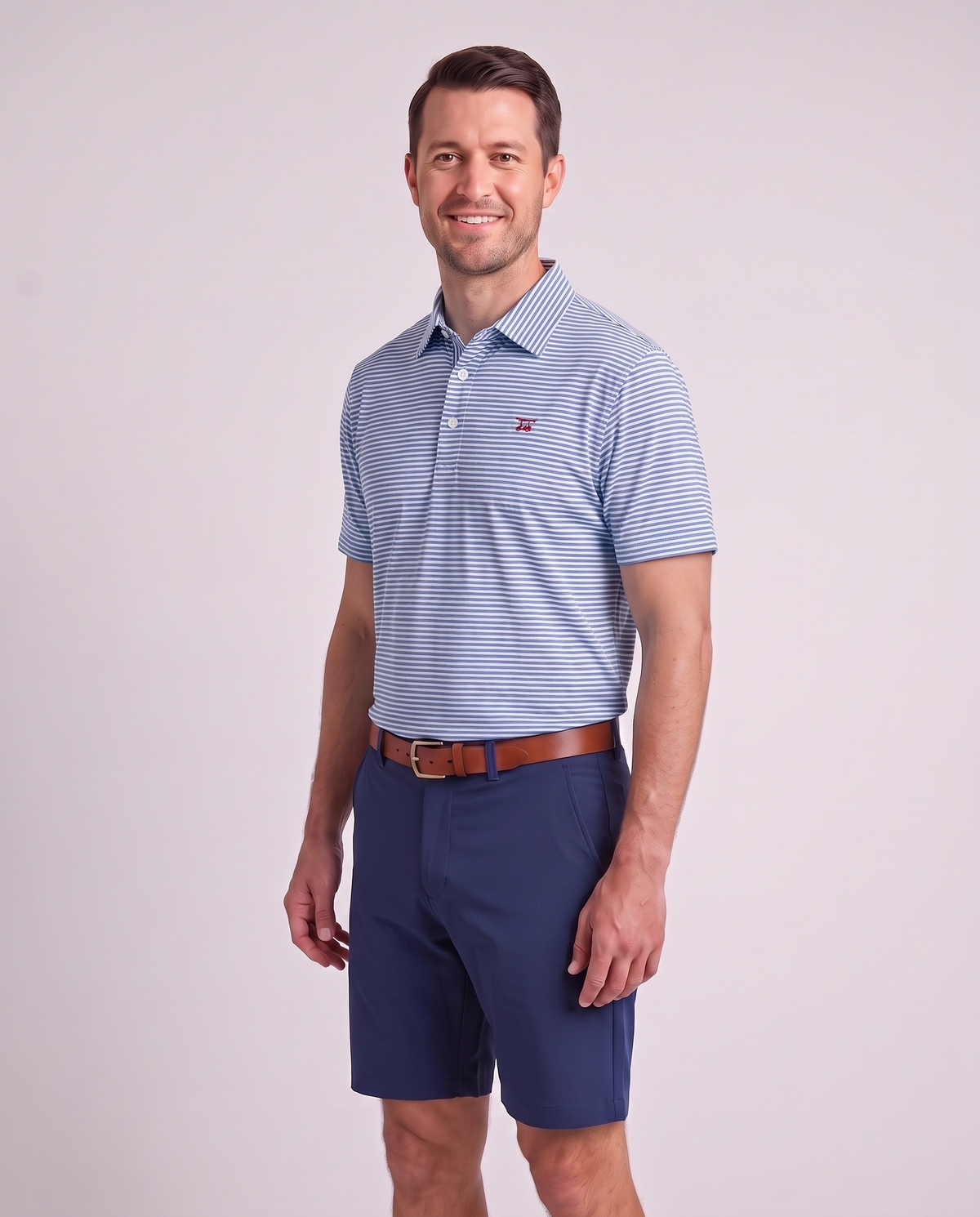 Albatross Polo Heather Bell Royal Stripe on model