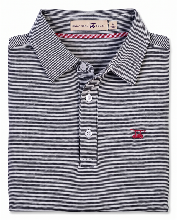 Albatross Polo Heather Black/White Microstripe folded