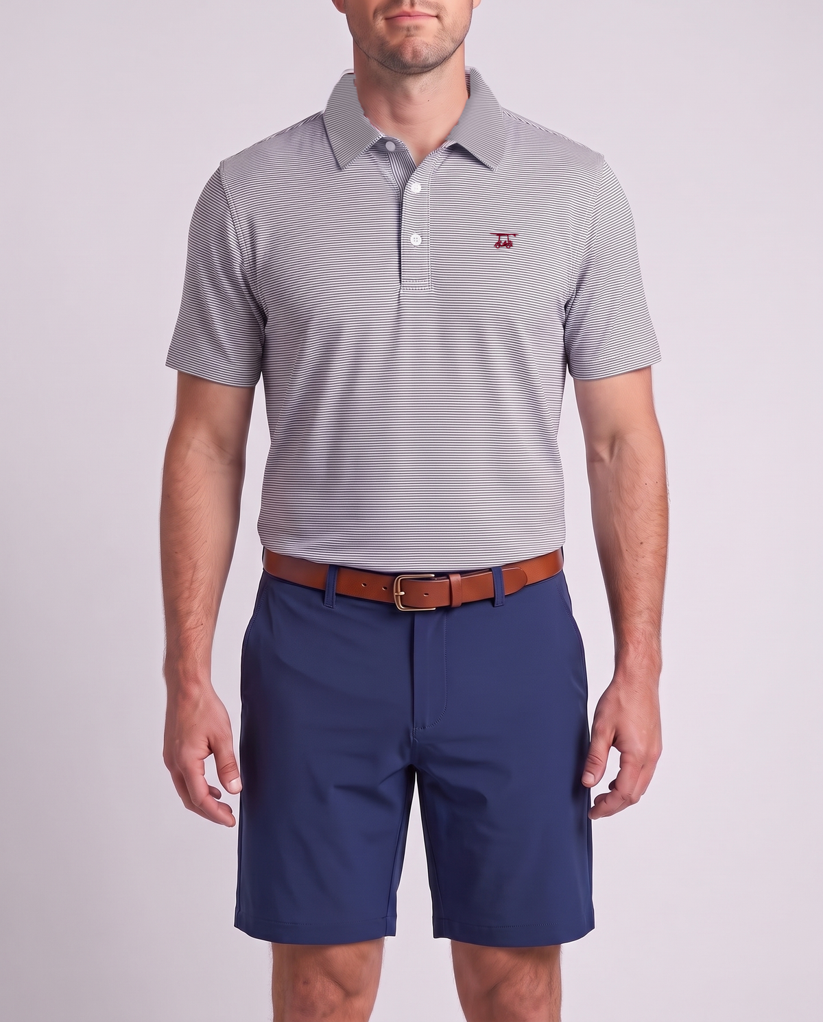 Albatross Polo Heather Black/White Microstripe on model