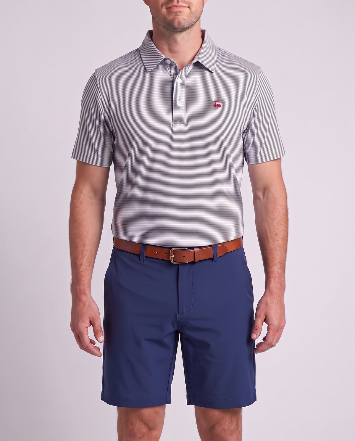 Albatross Polo Heather Black Microstripe on model
