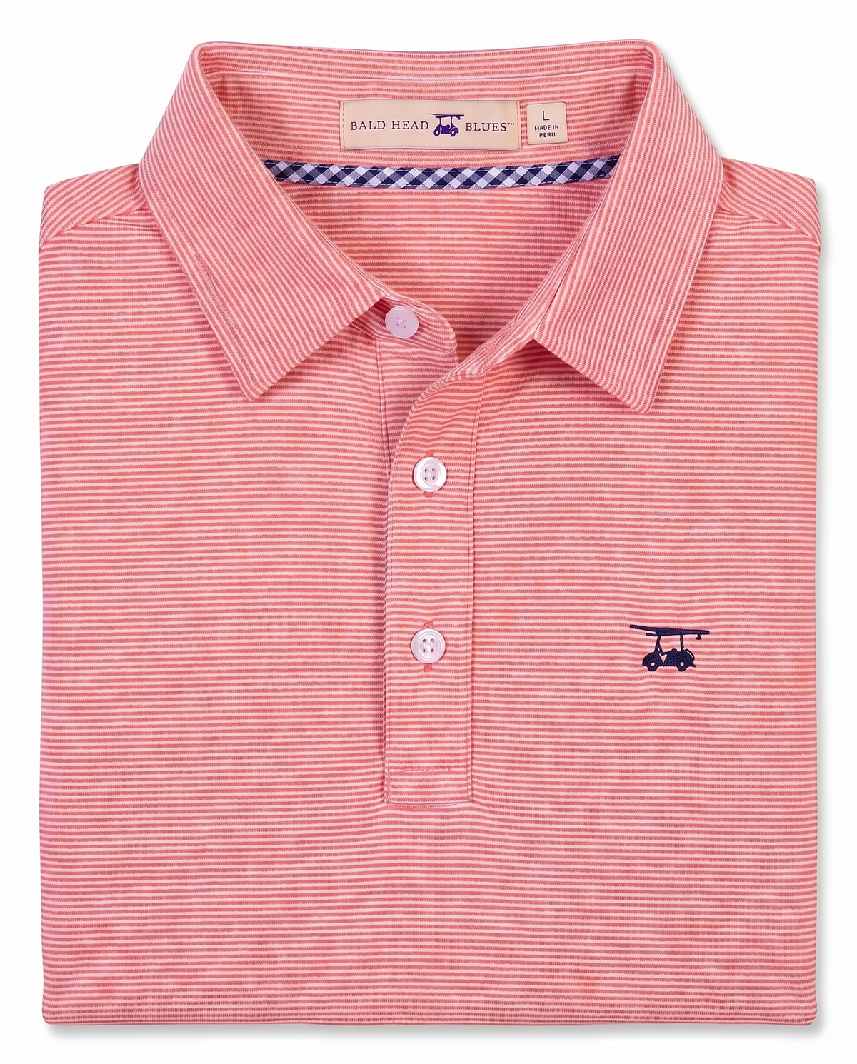 Albatross Polo Heather Coral White Microstripe folded