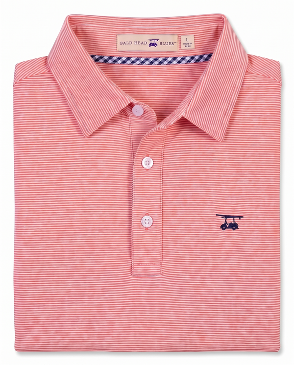 Albatross Polo Heather Coral White Microstripe folded