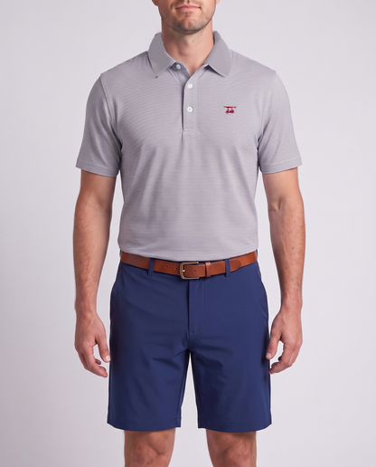 Albatross Polo Heather Medieval/White Microstripe on model
